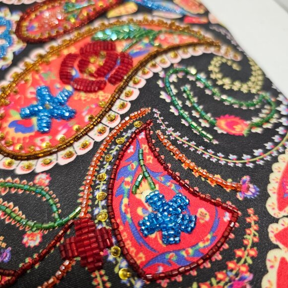 Womens Isabella Fiore Floral Flower Paisley Embroidered Beaded Tote Shoulder BAG - Picture 16 of 16